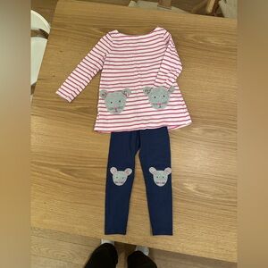 Mini Boden Pink and Navy Mouse Tunic Legging Set